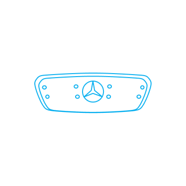 line drawing of a grille with a snowflake over the top. An. icon for a winter grille cover