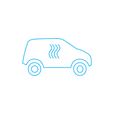 a line drawing of a car with curvey lines indicating heat in the middle