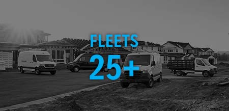 a fleet of Mercedes-Benz Vans with the text "Fleets 25+" over it.