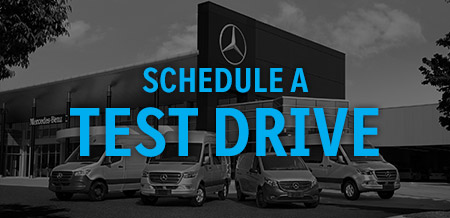 a Mercedes Benz Dealership with the text "Schedule A Test Drive" over it.