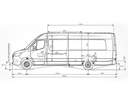 Image of technical drawing for Sprinter Van used in upfitting builds.